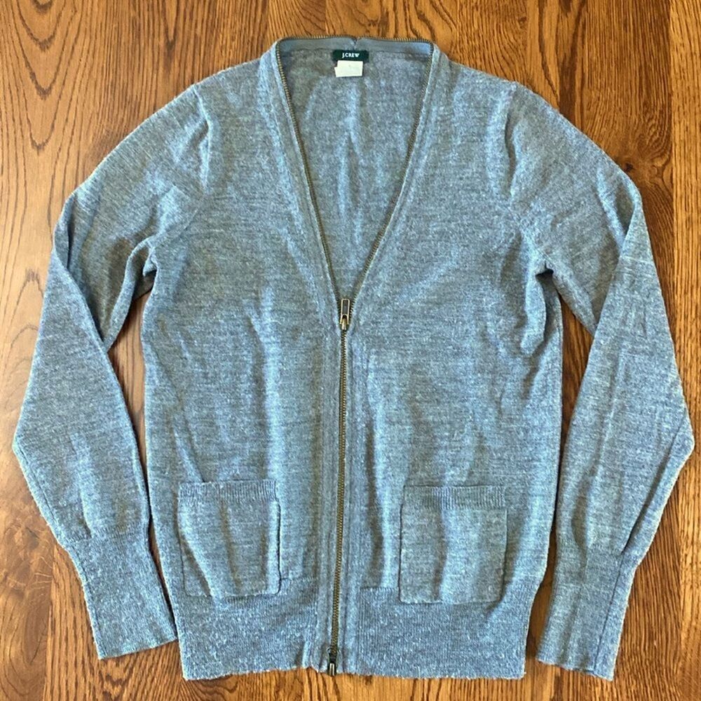 J. CREW S Y2K Gray Soft Knit Wool Blend Grandpa Zip Cardigan Sweater Academia